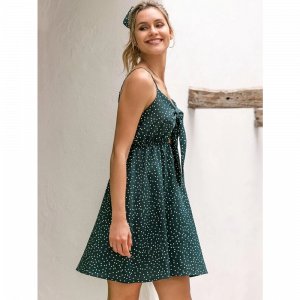 Vestido Verde De Tirantes De Lunares Moda