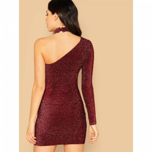 Vestido Ajustado Brillante Hombro Descubierto Elegante Sexy