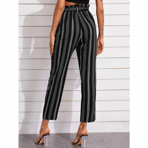 Pantalon De Vestir De Rayas Negro Cinturon Elegante