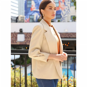 Blazer Saco De Vestir Con Boton Beige Elegante