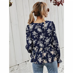 Blusa Manga Larga Escote V Floral Elegante