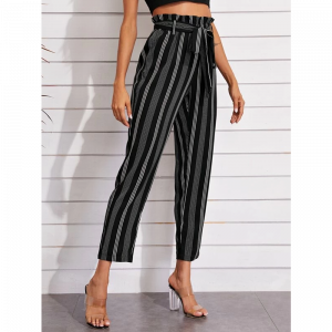 Pantalon De Vestir De Rayas Negro Cinturon Elegante